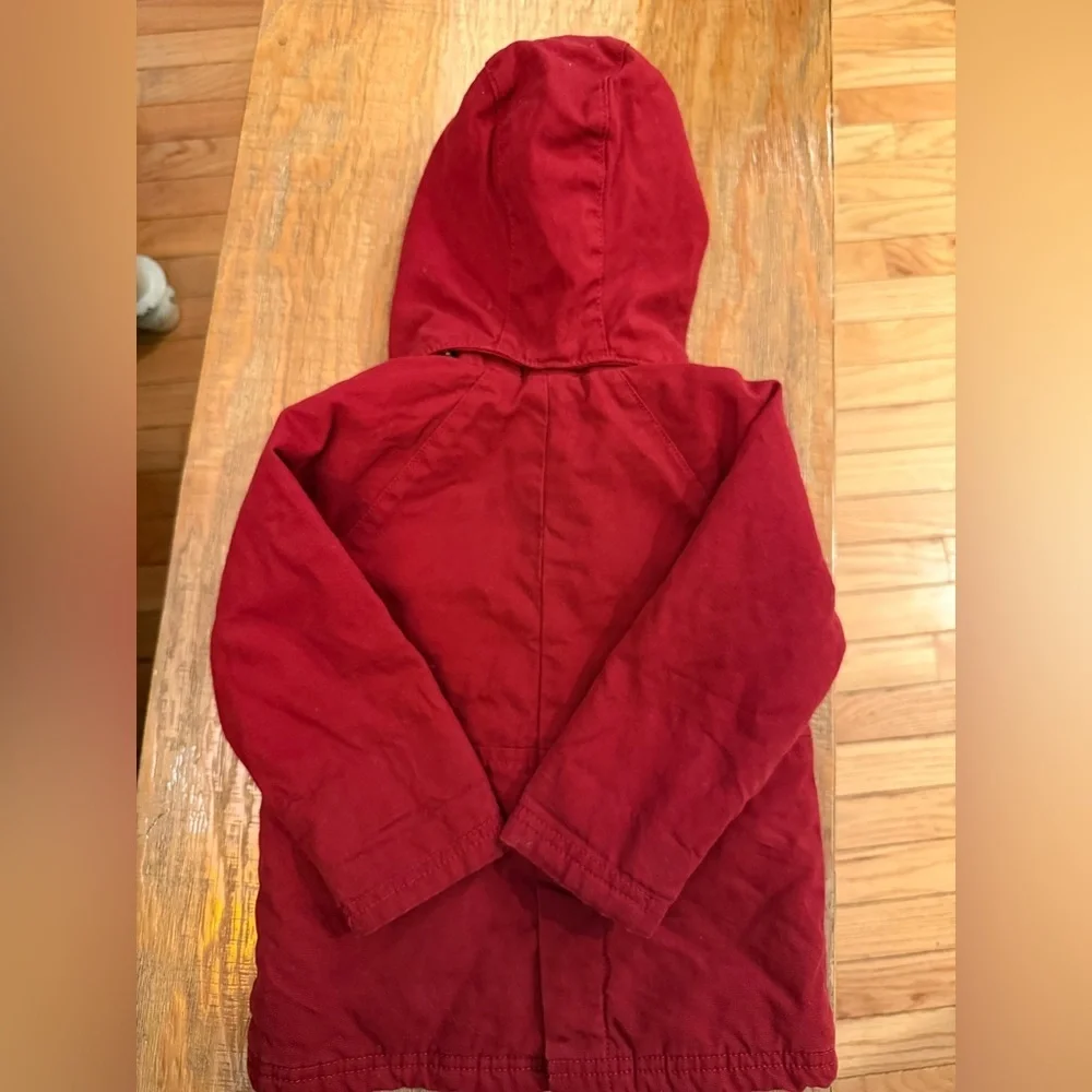 OshKosh B'gosh Red Hooded Plaid Lined Toggle & Zip Cozy Jacket 18M Fisherman